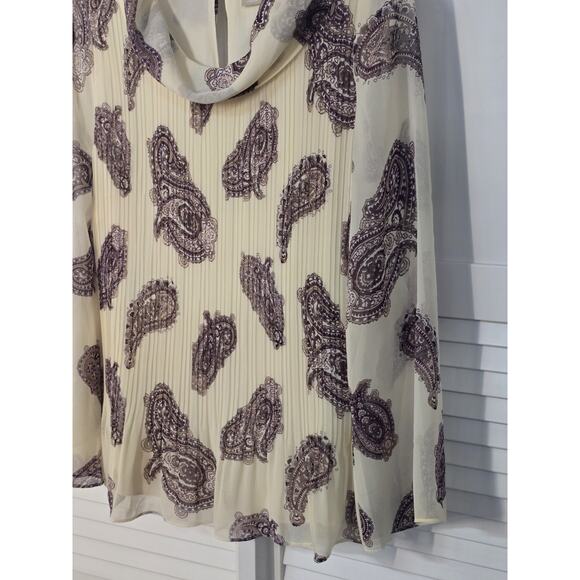 Chicos Pleated Paisley Cowl Neck Top Blouse Woven Pattern Ecru 0 ( US 4/6 S) - Picture 4 of 7
